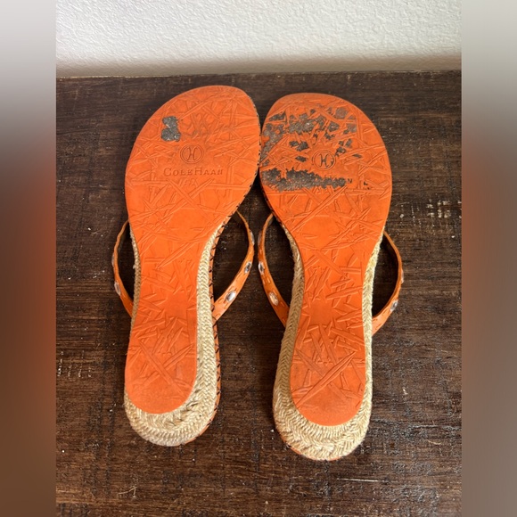 Y2K Cole Haan Dava Thong Orange (Topaz) Leather Clear Stone Embellishment 9.5 - Picture 7 of 8